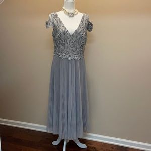 Elegant silver dress by Kay Unger